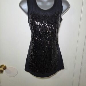 Simply Vera Vera Wang Sequin Tank Top Womens M Black Sleeveless Party Club Glam